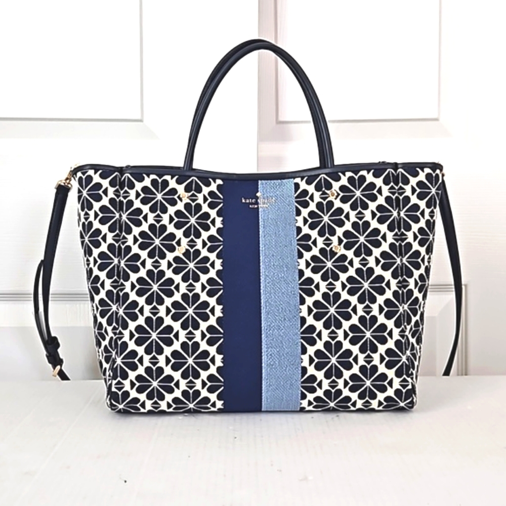 Kate Spade Flower Jacquard Tote Bag Blue Multi